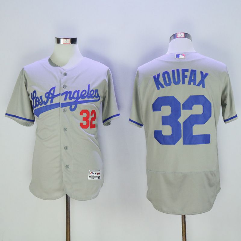 Men Los Angeles Dodgers #32 Koufax Grey Throwback MLB Jerseys->los angeles dodgers->MLB Jersey